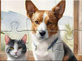 leikur Jigsaw Puzzle: Oil Painting Dog And Cat
