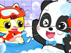 leikur Jigsaw Puzzle: Baby Panda Shower Time